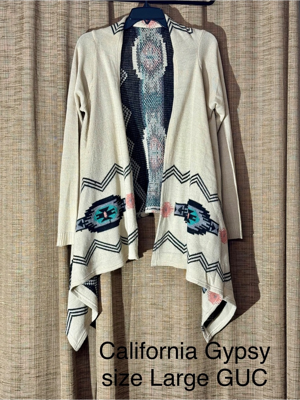 Cream Aztec-Pattern Open Front Cardigan